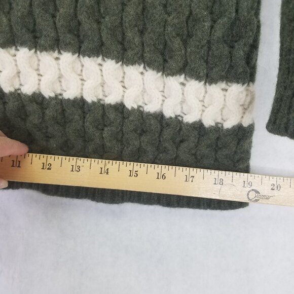 J Crew Chunky Cable Knit Sweater Women's S Merino Wool Green White Striped - Picture 14 of 14